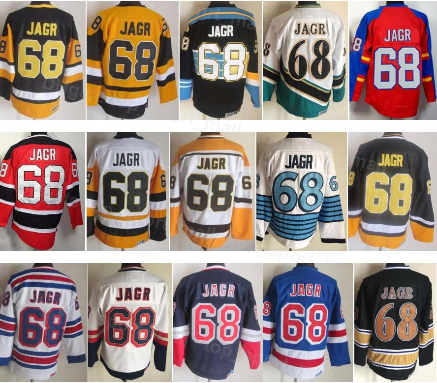

Men Vintage Retro Ice Hockey 68 Jaromir Jagr Jersey Home Black White Blue Yellow Red Away Embroidery And Sewing Breathable For Sport Fans Excellent Quality QiE