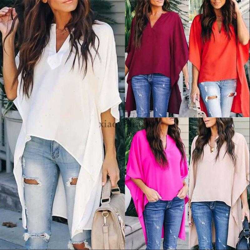 

fashion women blouses blouse loose summer v neck casual baggy tunic shirts plus size, White