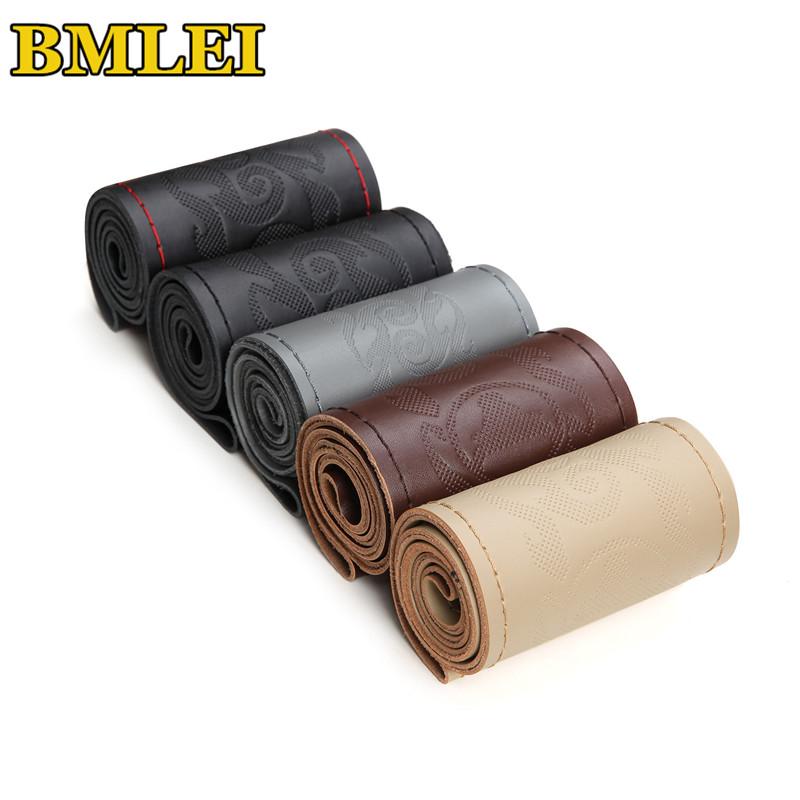 

Steering Wheel Covers Car Cover DIY Genuine Leather Braid On The Steering-Wheel With Needles Thread Car-Styling Interior Accessories