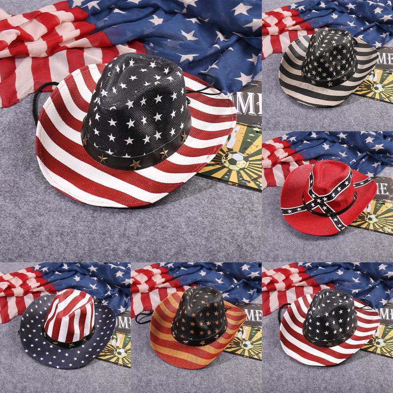 

Wide Brim Hats American Flag Print Sunhat Western Style Men Women Independence Day Foldable Visor Casual Caps Cowboy Hat Bucket Cap 2021, Wh
