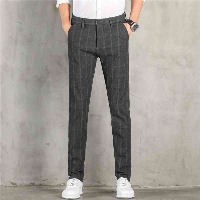 

Men's 2020 autumn winter new plaid pants trend fashion versatile men's casual trousers, 6908 black