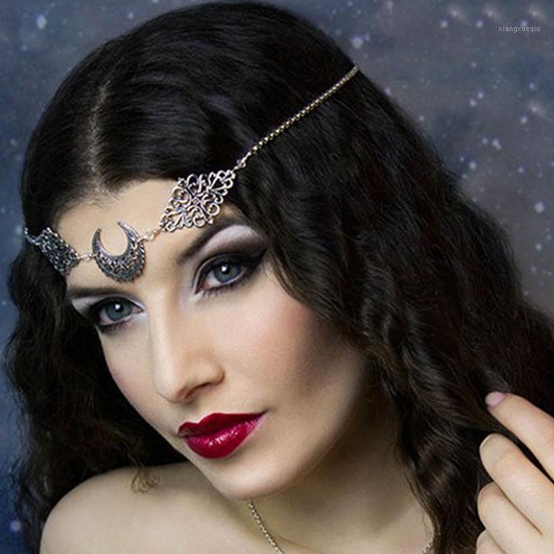 

Vintage Moon Headband Hollow Out Ethnic Style Halloween Wizard Temperament Mysterious Cosplay Jewelry Forehead Accessories Hair Clips & Barr, Golden;silver