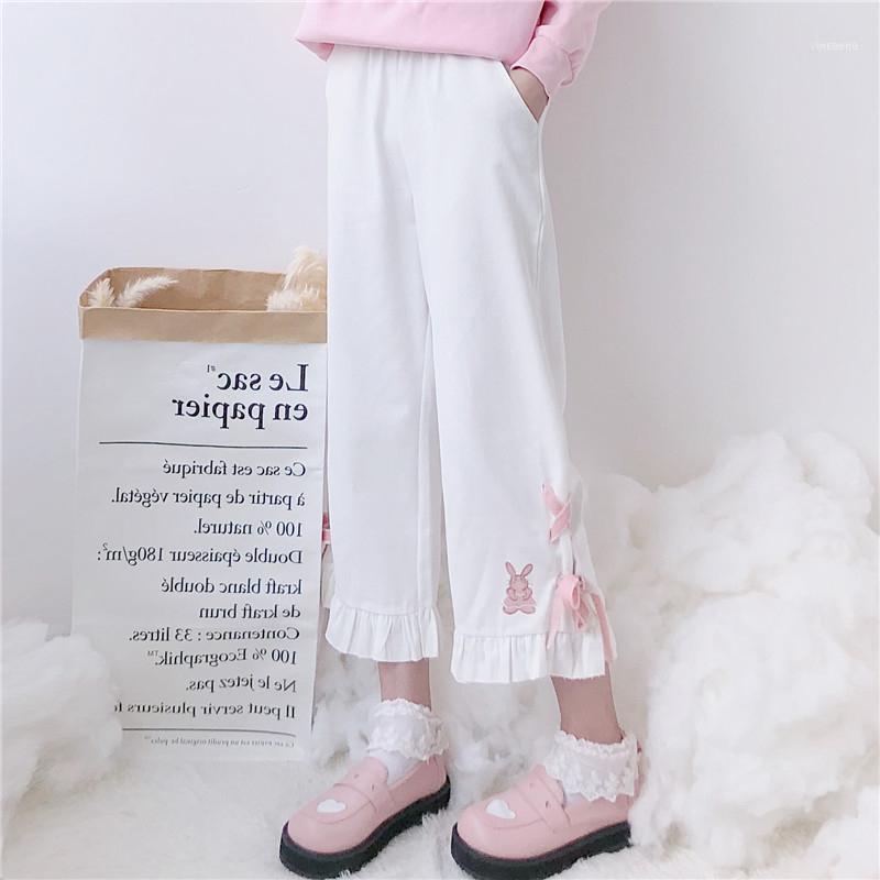 

Women's Pants & Capris Heart Embroidery Cute Ankle-Length Trousers Casual 2021 Autumn Korean Color White Black1, Black;white
