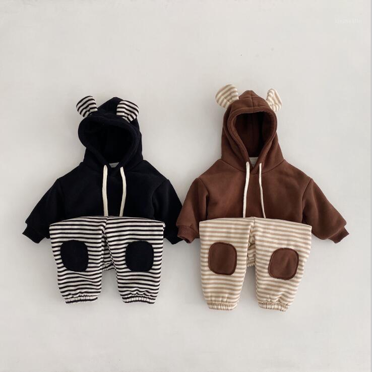 

2020 Korea style babys girls 2 pcs set thicken hooded sweatshirt+ long pants winter babys suit 0-3 years YT8211, Black