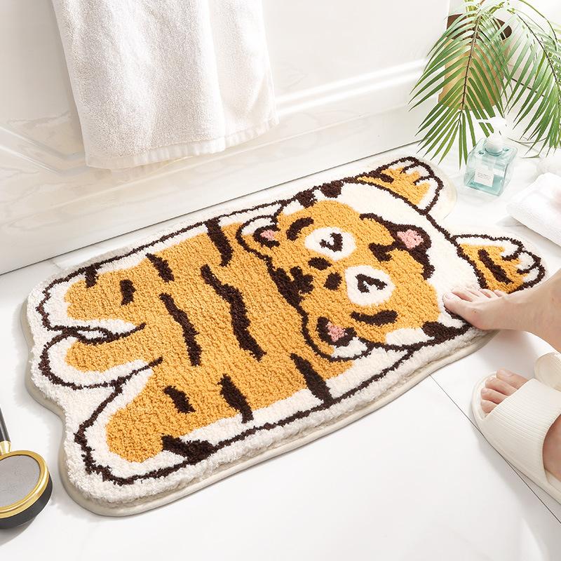 

Bath Mats 2022 Year Of The Tiger Cartoon Mat Microfiber Flocking Bathroom Rug Quickly Absorbing Water Non Slip Carpet Door