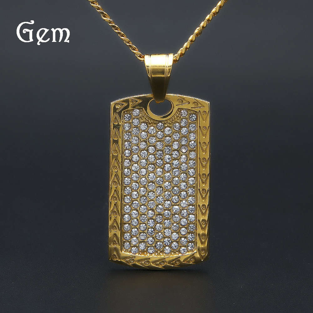 

Big hit rectangle inlaid with diamond military brand border carved with Ag symbol fashion personality hip hop Necklace