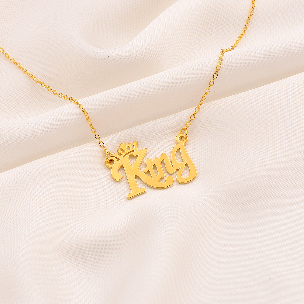 KING Pendant Letter group 18k Fine gold Filled Chain Necklace LARGE CROWNED Hip Hop-image-735180160