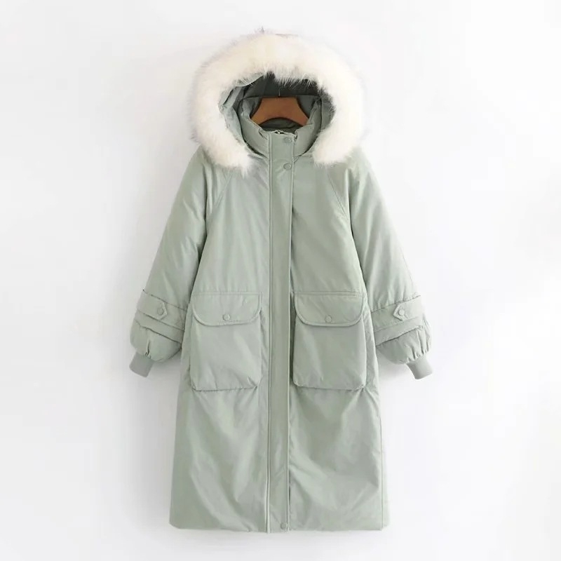 

Fur Coat Women Winter Down Cotton Jacket Hooded Thick Parkas Long Female Puffer Warm Outwear 210607, Pink