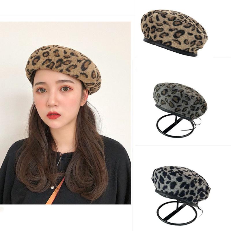 

Berets Outdoor Women Warm Autumn Winter Beret Hat Bonnet Cap Leopard Dome