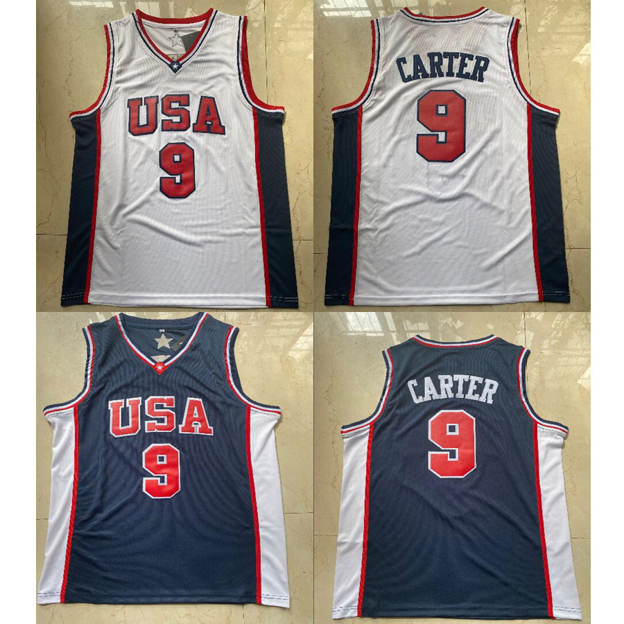 

USA Team Olympic Game Carter Poster basktball Jersey Slam Dunk Shirts Jerseys Blue White Mens Embroidery, Black