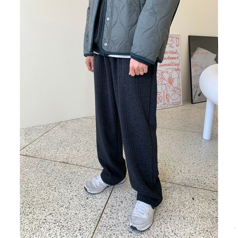 

2021 New Winter Pleated Wide Men's Fashion Straight Leg Men Streetear Drawstring Casual Pants Mens Trousers I217, Black