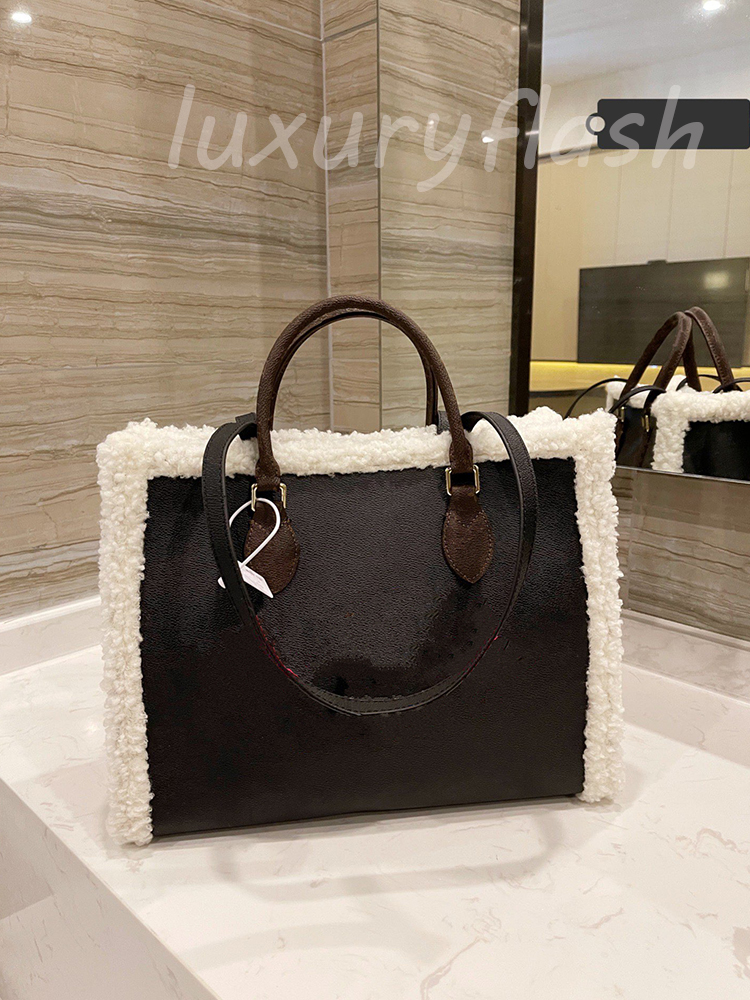 

Latest Onthego Womens Shoulder Bags Totes 2021 Teddy Bear Series Lamb Fringe Shopping Bag Designer Autumn Large Capacity Shopping Purses, With dust bag