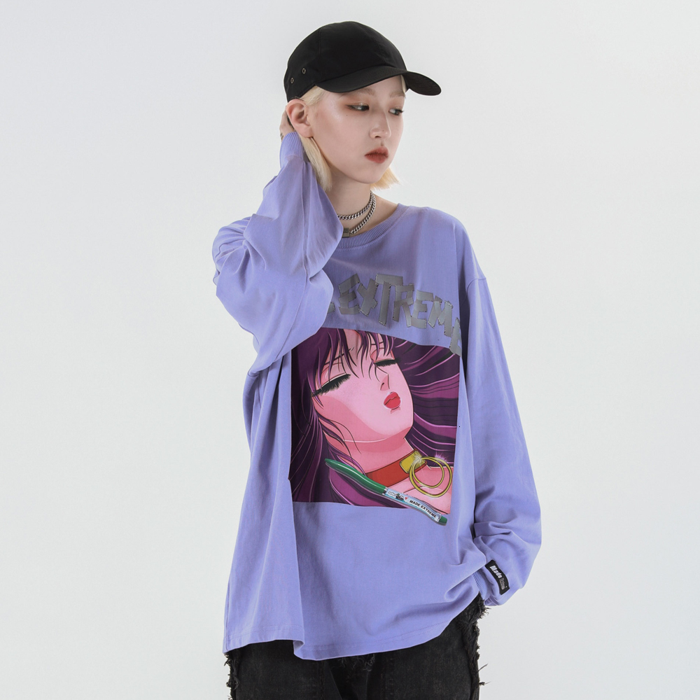 

2021 New Harajuku Japanese Streetwear Cartoon Long Sleeve Kawaii Cute Tshirts Oversized Shirts Sweatshirts Women Clothing Winter 3sc7, White