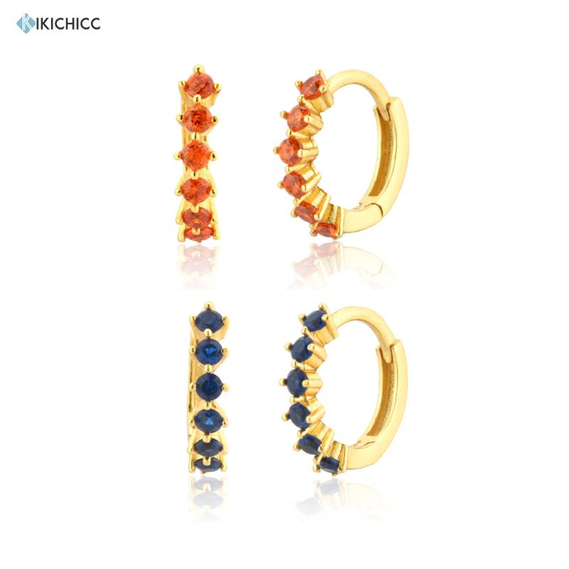 

Hoop & Huggie Kikichicc 925 Sterling Silver Gold Orange Blue Huggies Hoops Women Luxury Zircon CZ Piercing Fashion Jewelry Wedding Clips