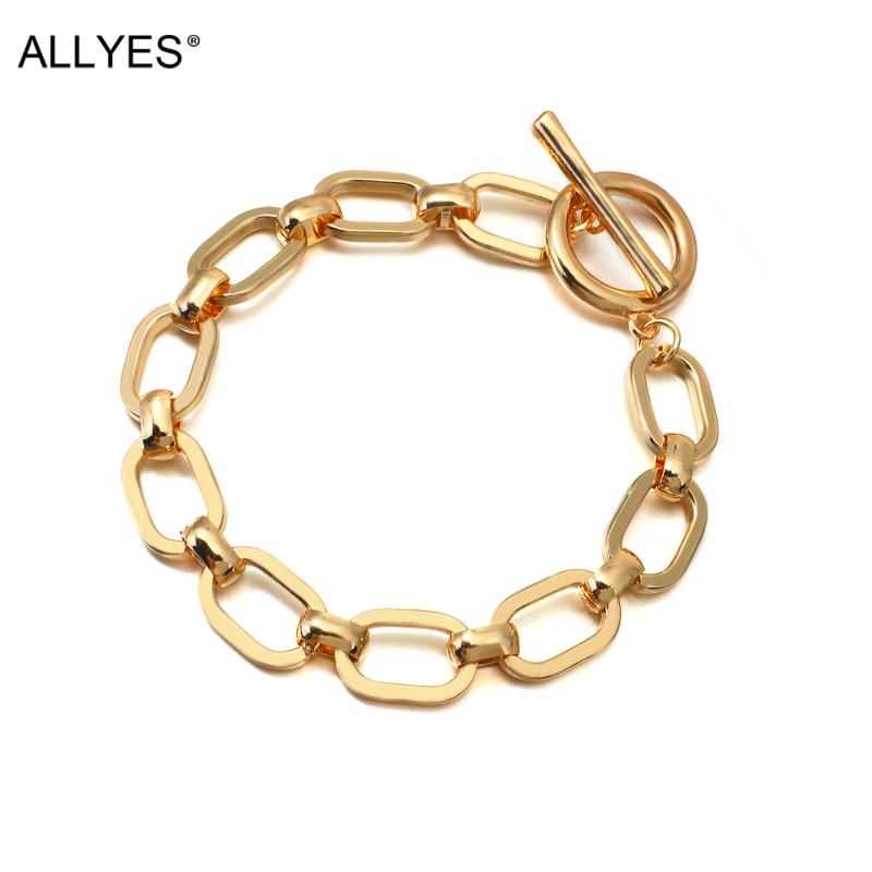

Charm Bracelets ALLYES Bohemian Simple Gold Color Metal Chain For Women Minimalist Bracelet Party Night Club Unisex Jewelry