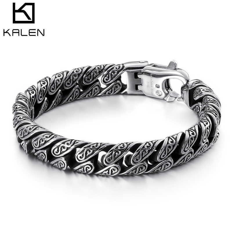 

KALEN Punk Link Chain Bracelet Men Stainless Steel Mysterious Symbol Charm Pulseira Masculina Heavy Chunky Armband Jewelry 210609