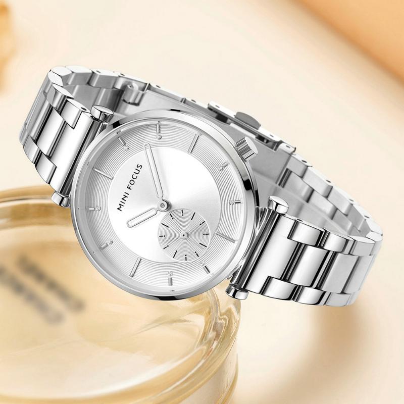 

Wristwatches MINIFOCUS Business Women Watches Quartz Lady Watch Stainless Steel Strap Diamond Decoration Simple Dress Wristwatc, Silver