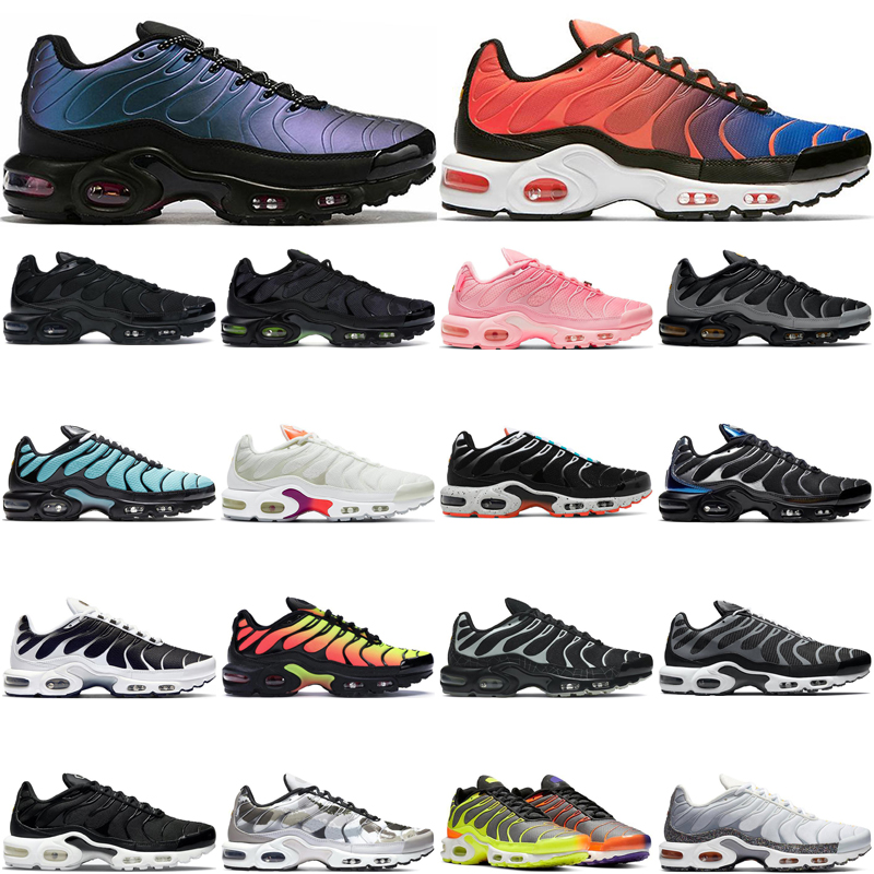 

2021 hotting men running shoes women tn yellow black wolf grey white volt voltage purple total orange sky blue scream green rainbow pink fade outdoor trainers, White metallic 40-46