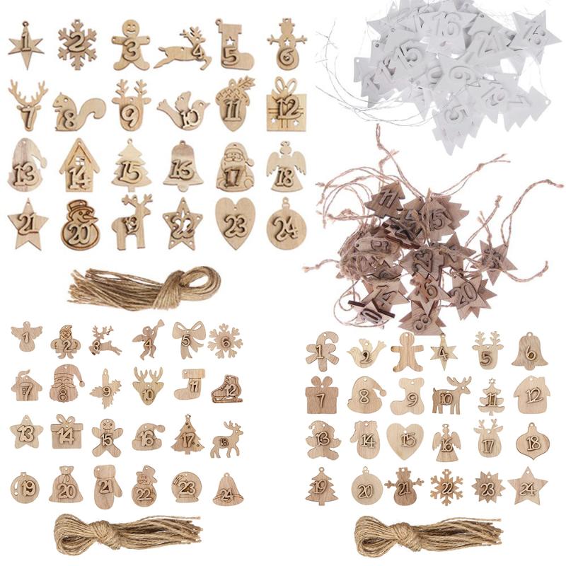 

Christmas Decorations 24PCS Calendar DIY Wood Pendant Xmas Gift Bags Advent Hanging Card Countdown Tags Home
