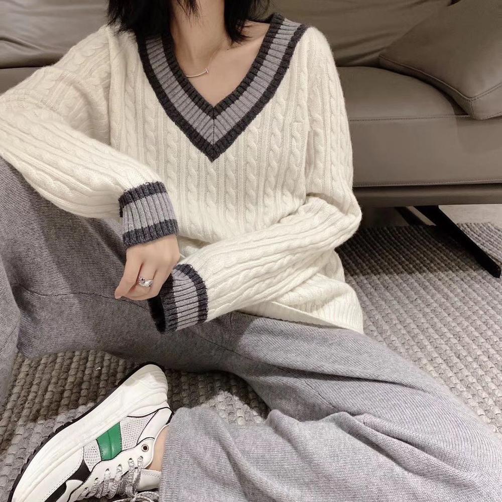 

women's sweaters female cashmere sweater fall and lazy winter big white slob low-shirt short-sleeve loose knitted wool 5pm0, White;black