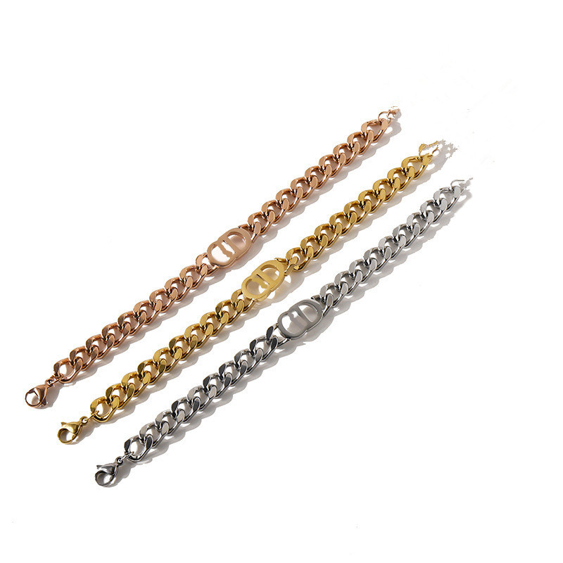 

Fashion stainless steel D letter 14k gold cuban link chain necklace bracelet for mens and women Party gift hip hop jewelry