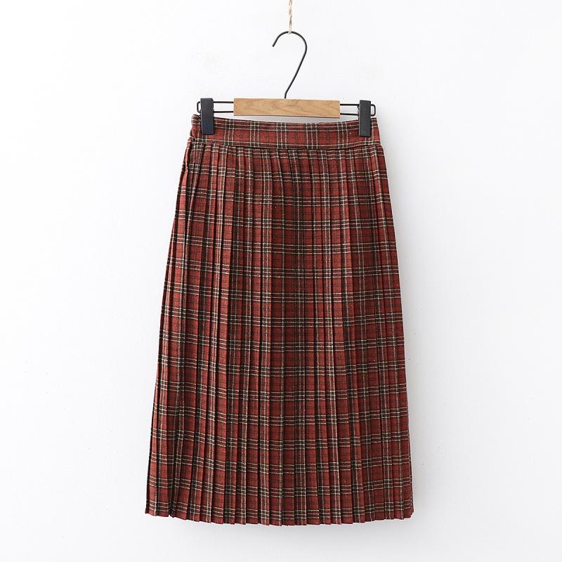

Skirts Elastic Waist Retro Plaid Pleated Woolen Mori Girl 2021 Autumn Winter, Black