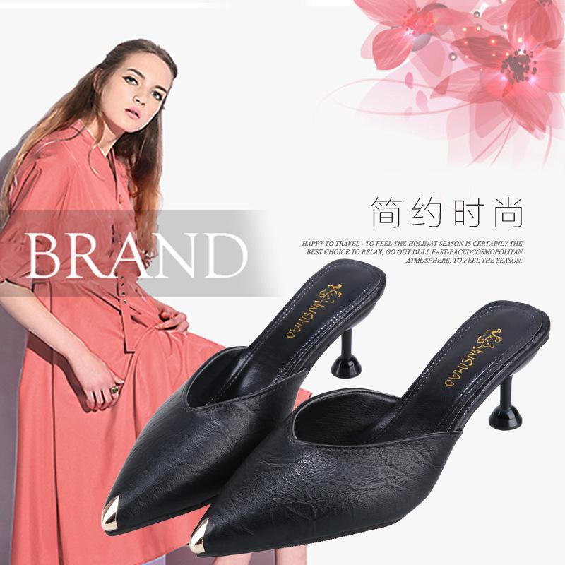 

Outer wear half slippers 2021 spring and summer new fashion all-match sandals and slippers sexy high heels women, Beige (7cm)
