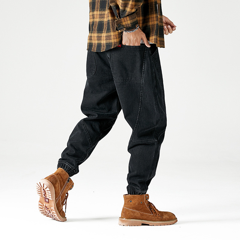 

2021 New Japanese Vintage Fashion Black Loose Fit Cargo Pants Spliced Designer Harem Streetwear Hip Hop Jeans Men Joggers Sgl8, Blue