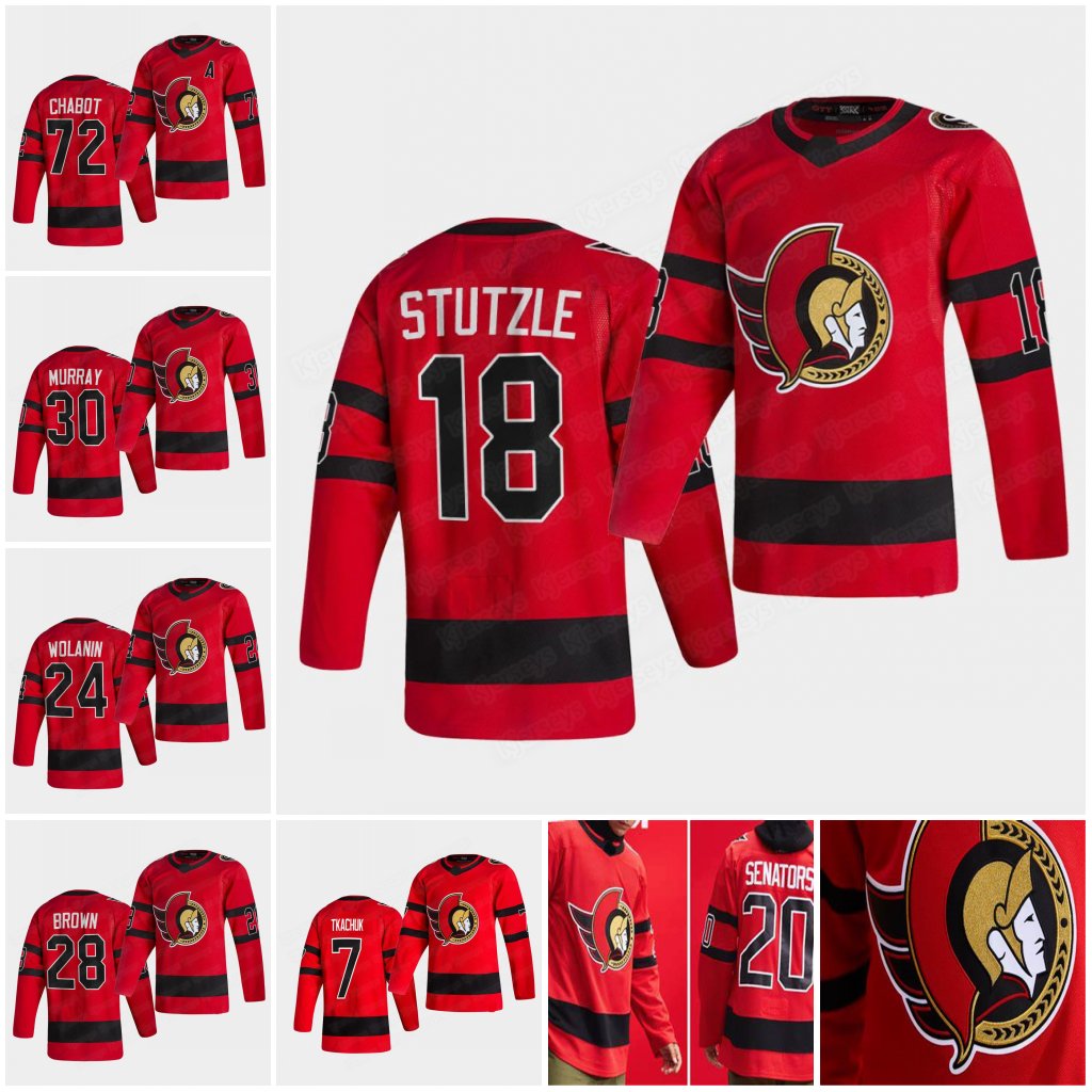 

Matt Murray Ottawa Senator 2021 Reverse Retro Jersey Tim Stutzler Thomas Chabert Ron Hansey Conner Brown Brady Tkachuk Craig Anderson Alex G, Black;red