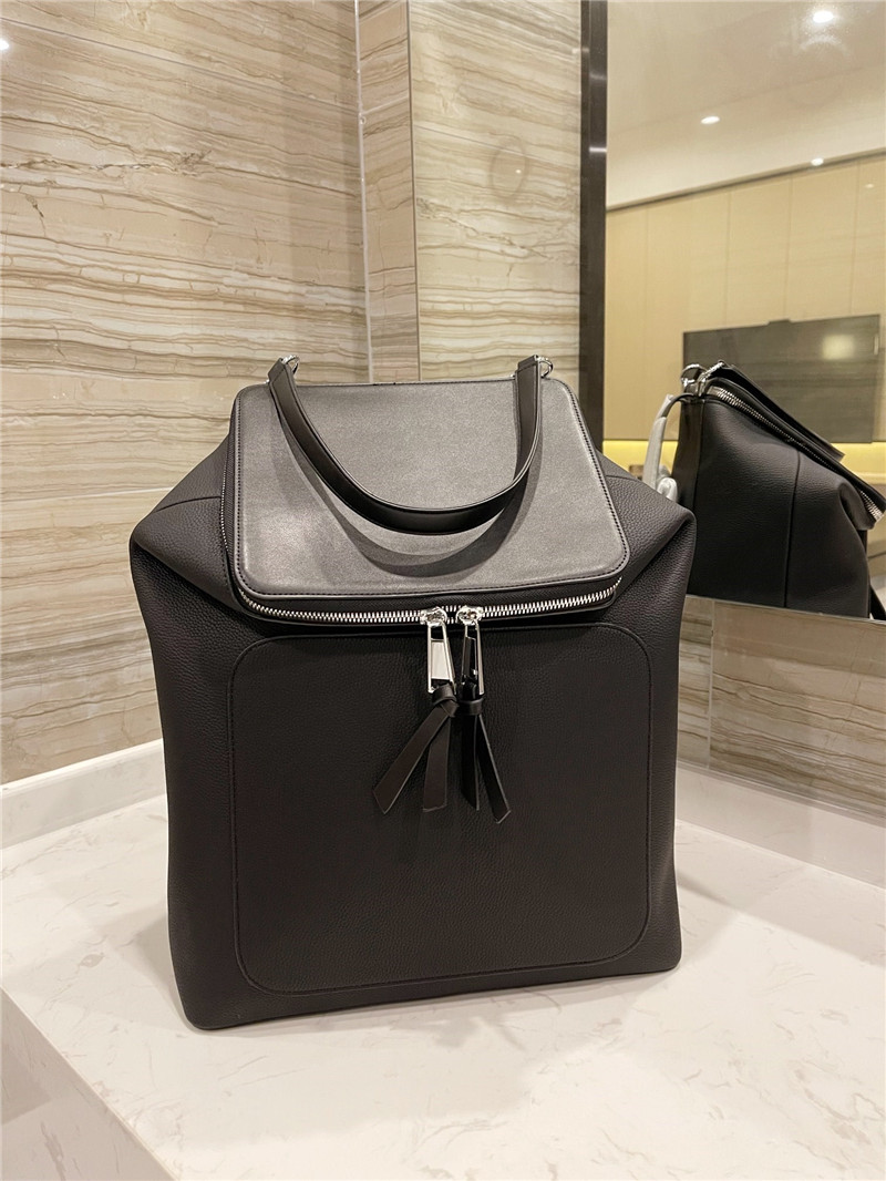 

Two-way zipper simple design men's backpack Top quality solid color leather textile lining backpacks Luxury Practical large-capacity Unisex style school bag 34*38*15, Black