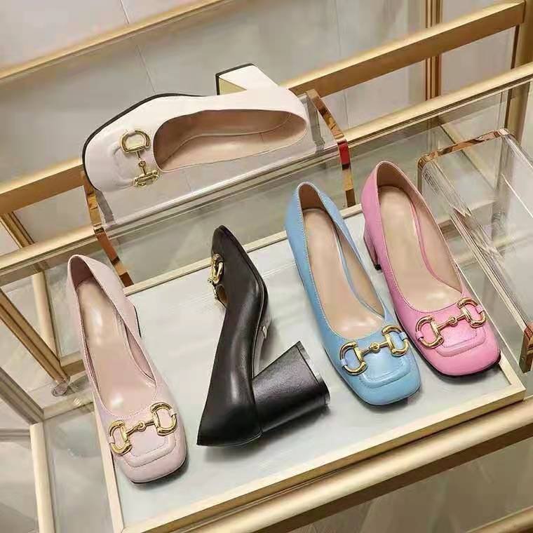 

2021 new style women's shoes fashion Metal buckle sexy Ladies shoes leather Mules high heel Trample Lazy Large Dress shoes, Black