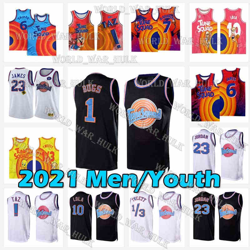 

1 Bugs Bunny Jersey 2021 Space Jam 2 Tune Squad LeBron 6 James Basketball Jerseys 23 Michael D.DUCK 10 Lola 1/3 Tweety Bird ! Taz Throwback Daffy Duck Bill Murray 7 R.RUNNER, Youth jersey