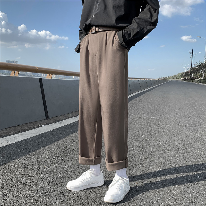 

2021 New Men' Trendy Cargo Baggy Casual Streetwear Suit Loose Trousers Fashion Trend Brown/black Color Straight Pants 2my9