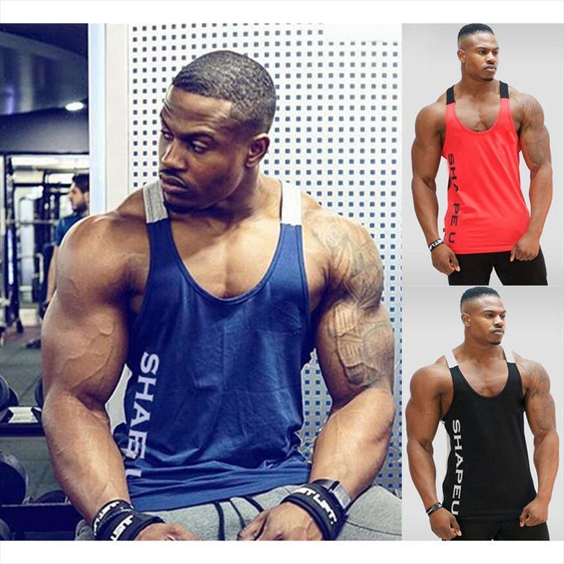 

hirigin casual gym mens muscle sleeveless letter print patchwork tank tee shirt bodybuilding sport fitness vest spandex, White;black