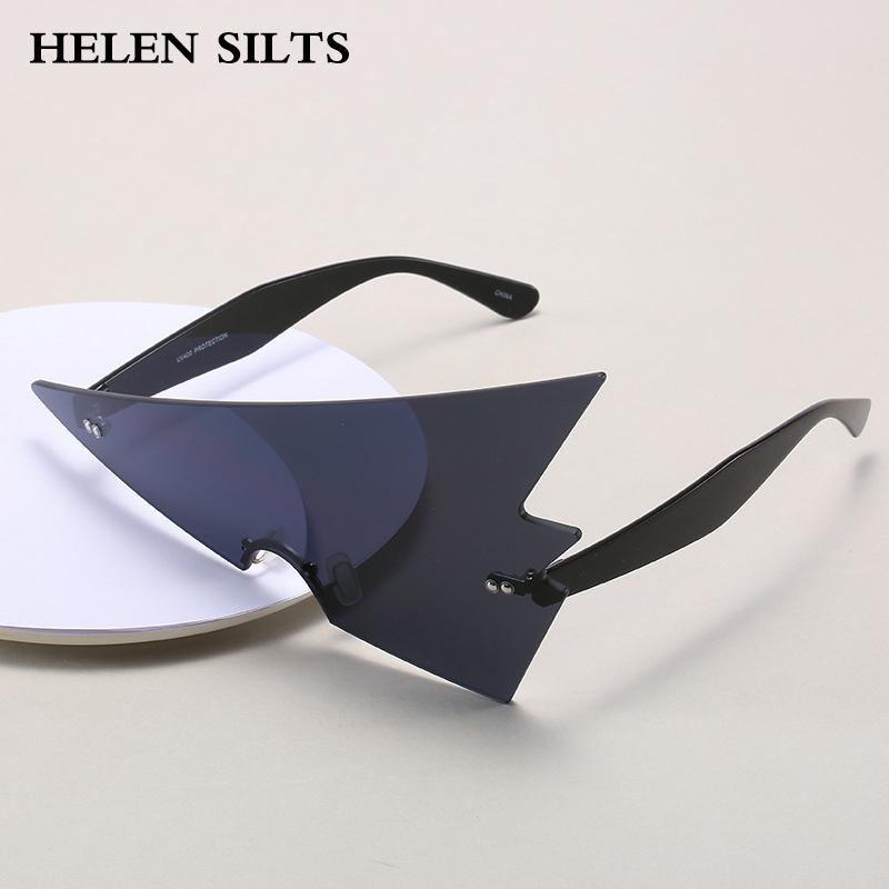 

Sunglasses Oversized Triangle Women Fashion Rimless Wave Sun Glasses One Piece Unique Black Red Eyewear Female UV400