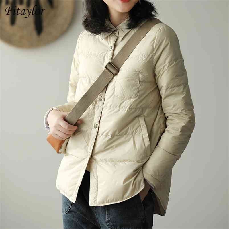 

Fitaylor Autumn Winter Women Turn Down Collar Down Coat Light White Duck Down Jacket Single Breasted Windproof Parkas, Black