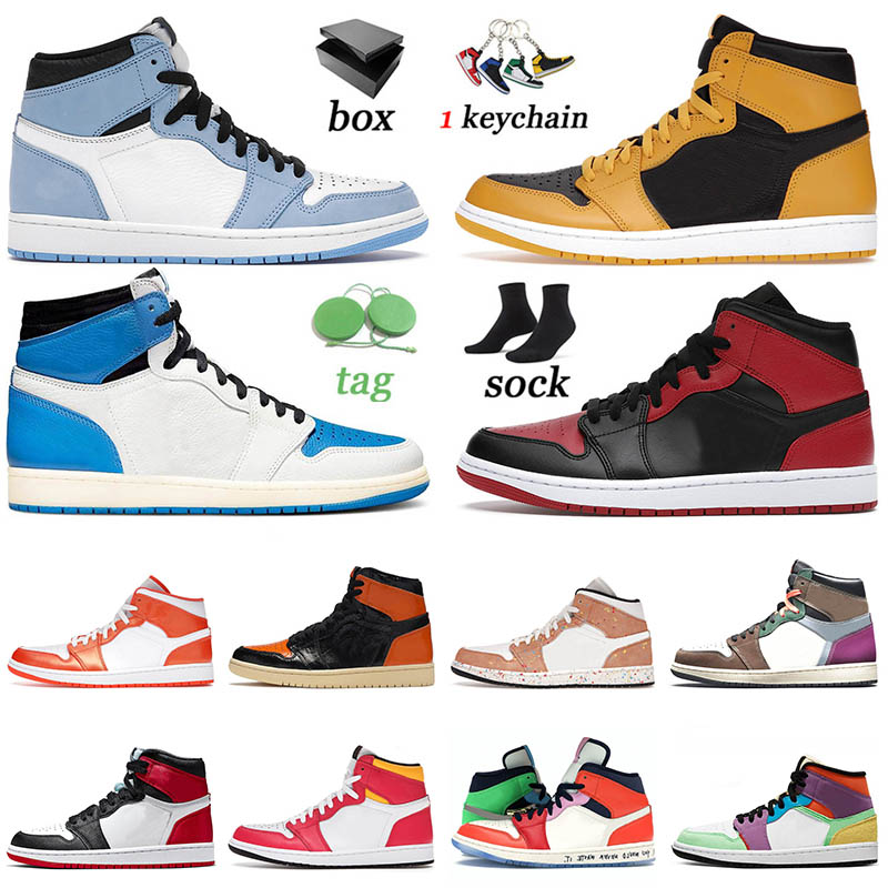 

High Quality University Blue 1 1s Basketball Shoes Pollen Mid Chicago Toe Grey Onyx Obsidian UNC Brushstroke Shadow Lucky Green Womens Mens Sneakers Trainers, C1 tan gum 36-40