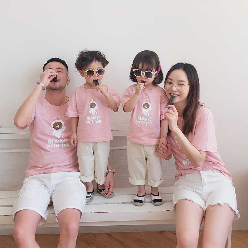 

summer cotton cartoon print lovely kindergarten performance parent-child clothing family matching clothes 210701, Pink