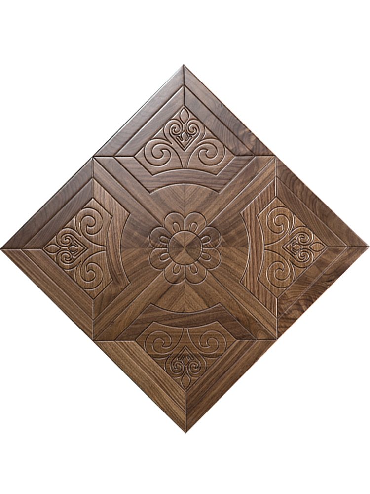 Black Natural color american walnut parquet flooring medallion inlaid parquetry marquetry border home decor wallpaper effect carpet panels-image-404759638