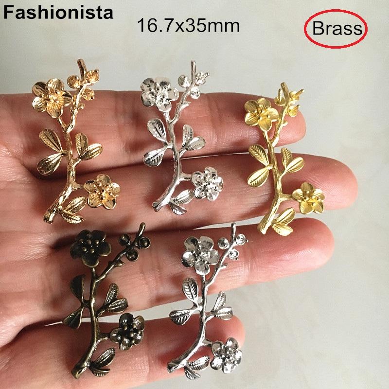 

Charms 10 Pcs/2 Pcs 3D Wintersweet Flower Branch 16*35mm Brass Casting Crafts WITHOUT Loop,Metal Filigrees For Jewelry DIY -A
