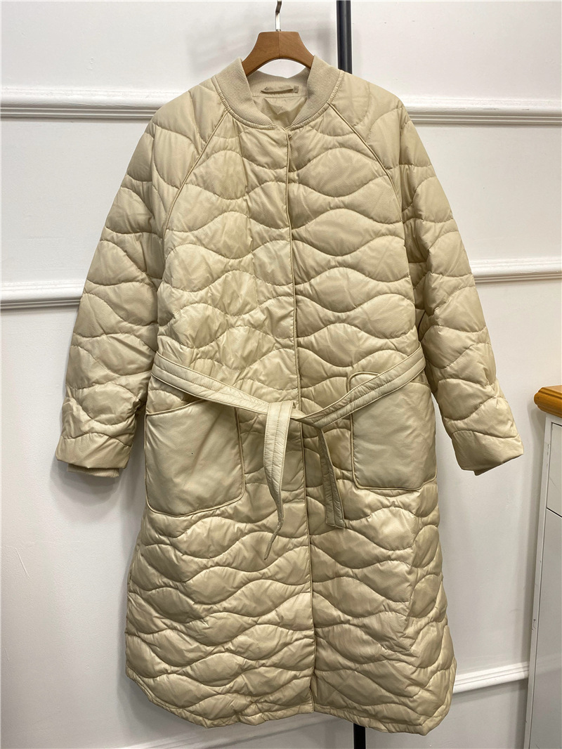 

2021 Winter New Women Coat O-neck Lace-up Three Colors Female Down Jacket Lebm, Black