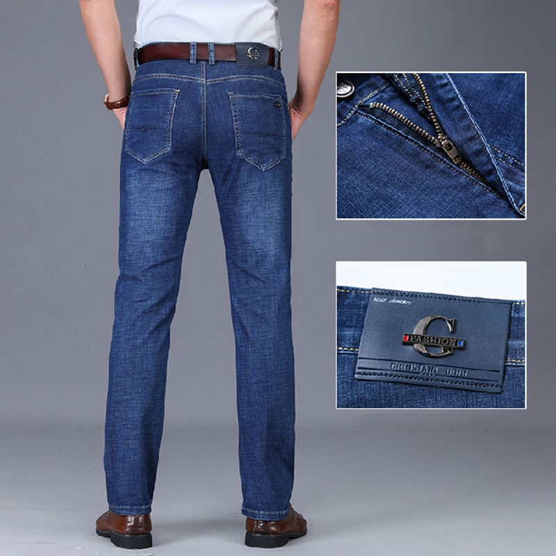 

2021 New Mens Classic Straight Denim Zippers Pleated Summer Breathable Jean Men's Scratched Long Trousers Thw6, Blue