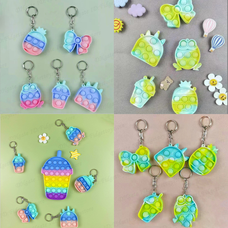 

Fidget Toys Sensory Push Bubble Decompression Cartoon Silicone Simple Dimple Toy Jewelry Key Chains Keychain Anti Stress Reliever