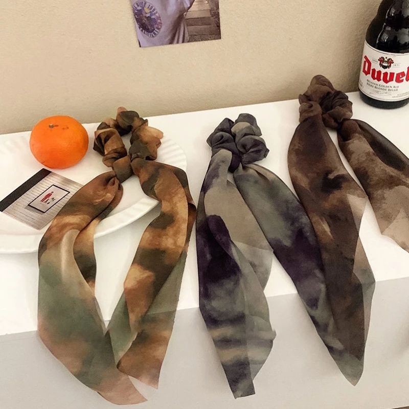 

Fashion Print Bow Satin Girls Elastic Hair Bands Long Ribbon Ponytail Scarf Women Scrunchies Hair Accessories