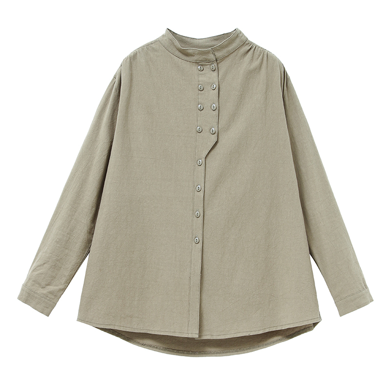 

2021 New Cotton Fashion Linen Shirt for the Women Casual Autumn Sleeve Long Female Blouse Solid Color Vintage Tunic Clothes Wux8, Yellow