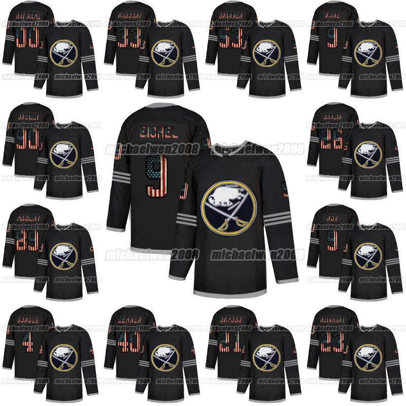 

Buffalo Sabres 2020 USA Flag Fashion Jack Eichel Sam Reinhart Victor Olofsson Johansson Rasmus Dahlin Ristolainen Jeff Skinner Hockey Jersey, Black;red