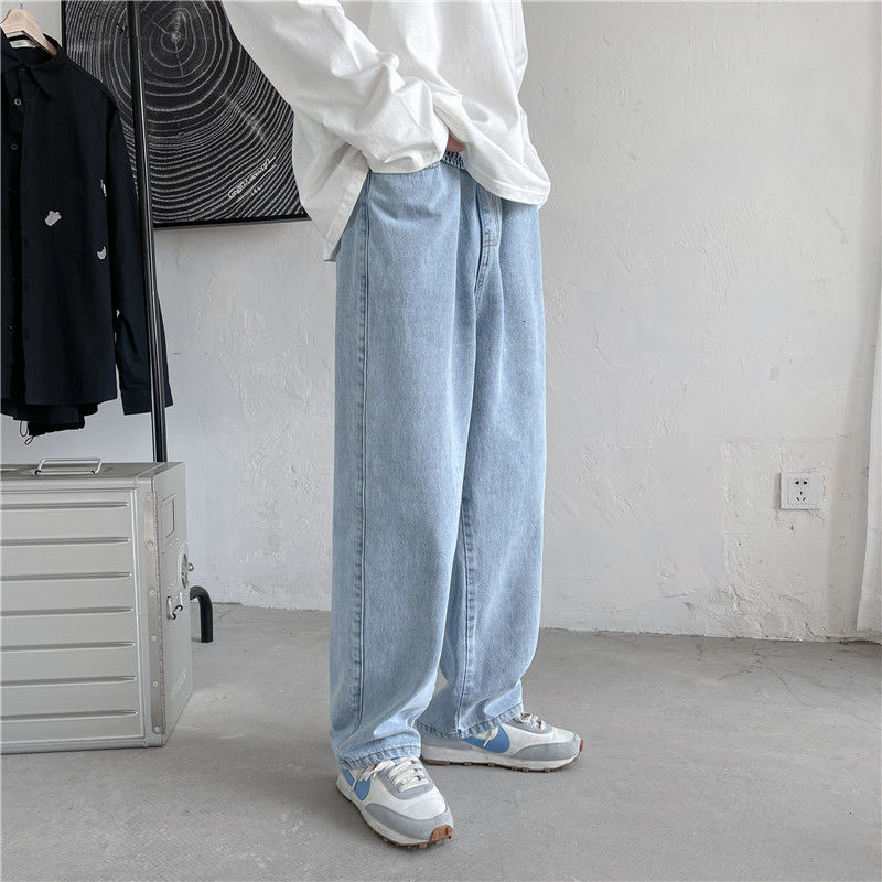 

2021 New Korean Wide-leg Men's Fashion Retro Casual Jeans Men Streetwear Loose Hip-hop Straight Denim Trousers Mens -2xl 7eej, Deep blue