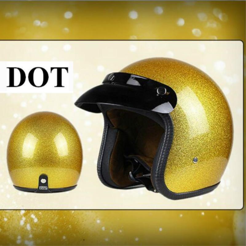 

Motorcycle Helmets Shine Gold DOT Retro Helmet Moto Scooter Vintage Half Face Biker Motorbike Crash Casco, Red shine