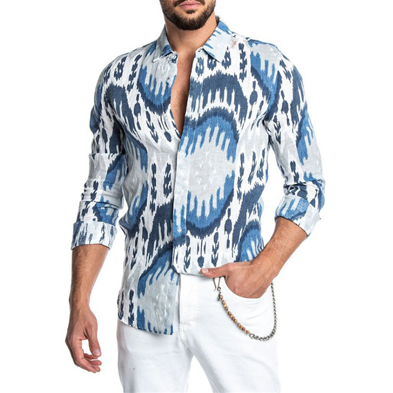 

2021 Autumn Mens Lapel Collared Long Sleeve Shirts Fashion Man Slim Printed Hawaiian Harajuku Men Casual Vintage Shirt L91j, L026-1