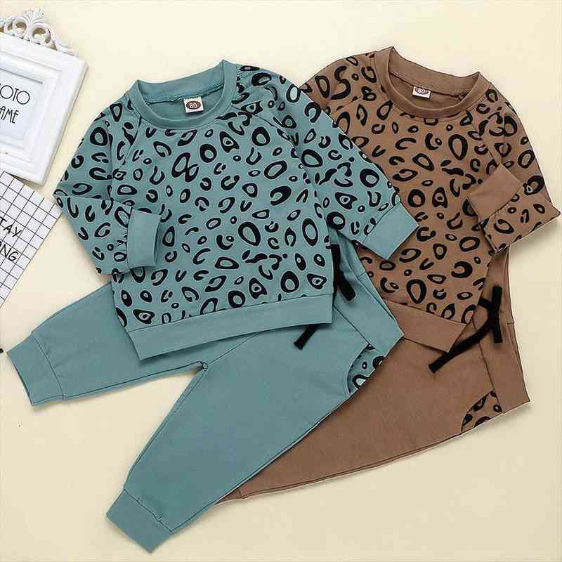 

2pcs Boys Outfits Baby Clothes For Kids Clothing Girls Leopard Print T Shirt Sweater Coat Tops Pants, White